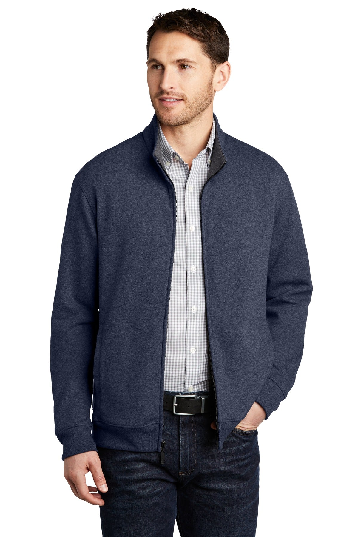 Port Authority Interlock Full-Zip K809 Estate Blue Heather/ Charcoal Heather