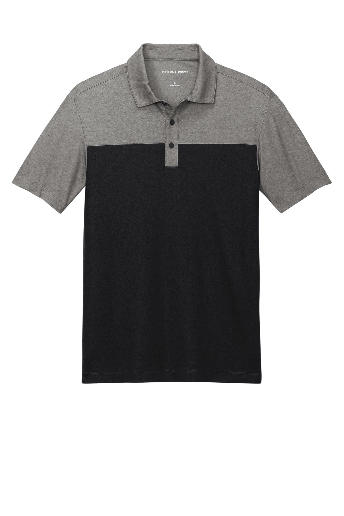 Port Authority Fine Pique Blend Blocked Polo K831 Deep Black/ Charcoal Heather