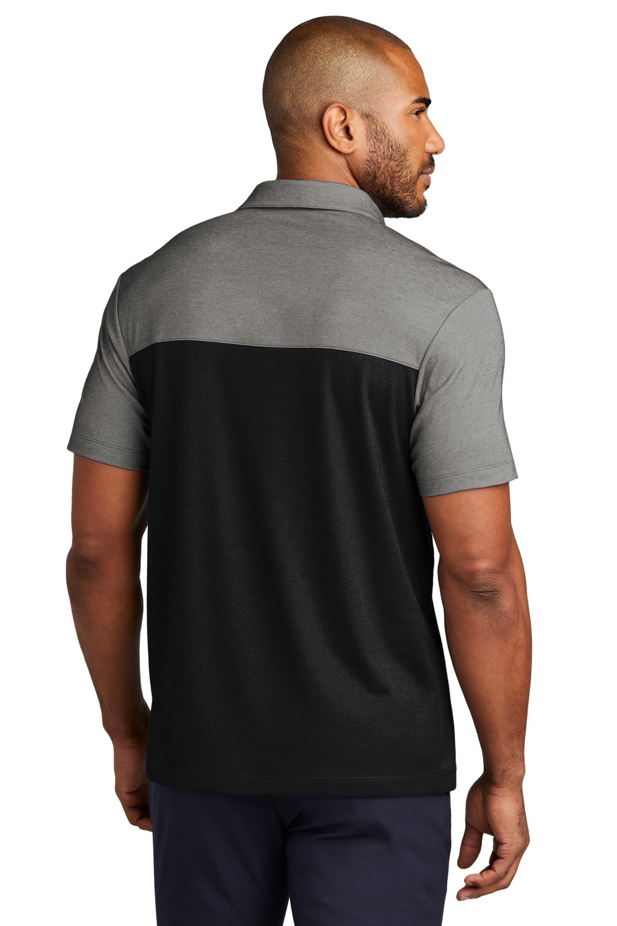 Port Authority Fine Pique Blend Blocked Polo K831 Deep Black/ Charcoal Heather