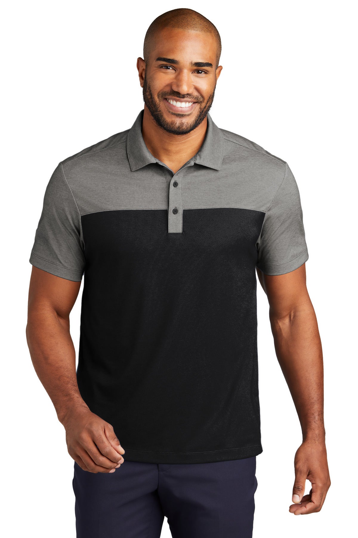 Port Authority Fine Pique Blend Blocked Polo K831 Deep Black/ Charcoal Heather