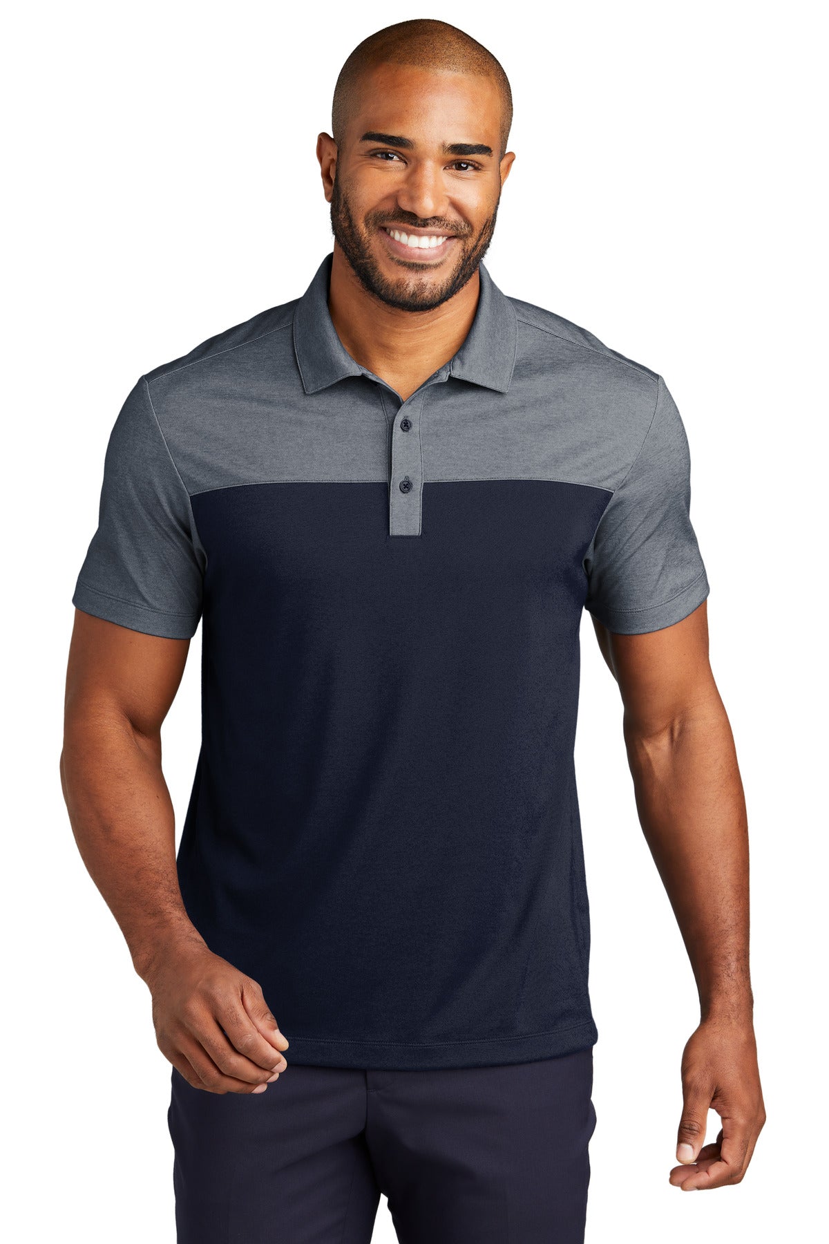 Port Authority Fine Pique Blend Blocked Polo K831 River Blue Navy/ River Blue Navy Heather