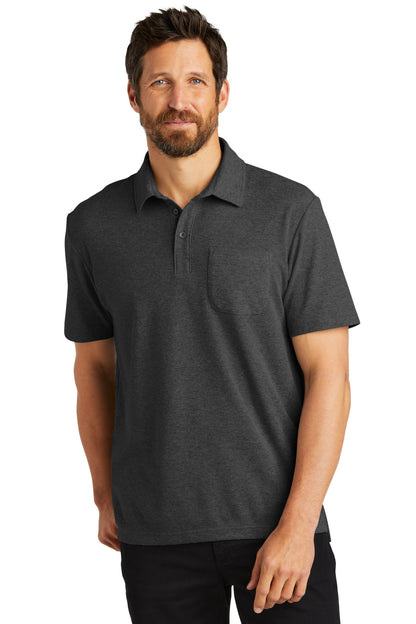 Port Authority C-FREE Cotton Blend Pique Pocket Polo K868 Charcoal Heather