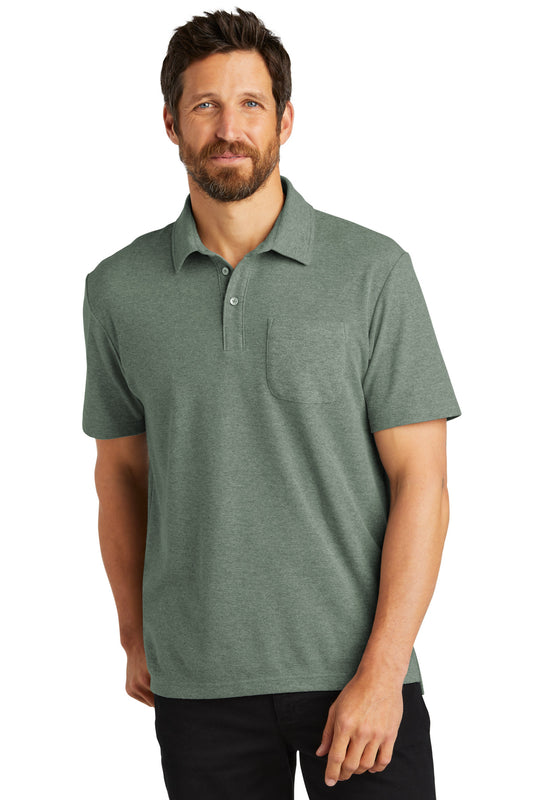 Port Authority C-FREE Cotton Blend Pique Pocket Polo K868 Dark Green Heather
