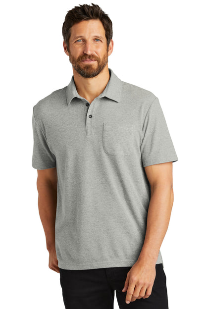 Port Authority C-FREE Cotton Blend Pique Pocket Polo K868 Deep Smoke Heather