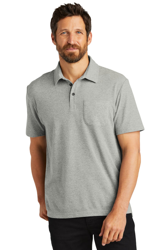 Port Authority C-FREE Cotton Blend Pique Pocket Polo K868 Deep Smoke Heather