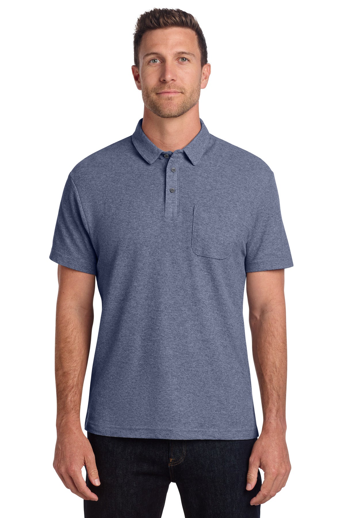 Port Authority C-FREE Cotton Blend Pique Pocket Polo K868 Navy Heather