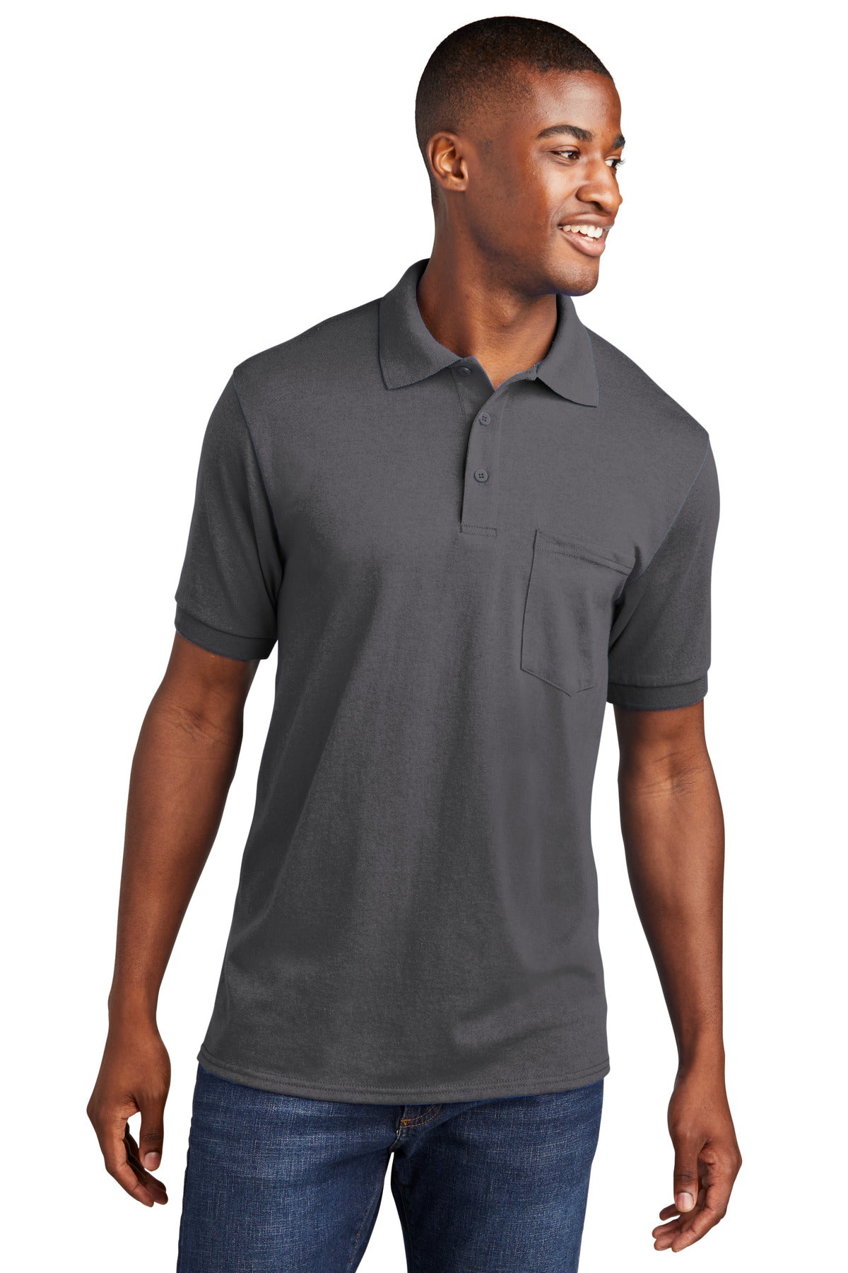 Port & Company Core Blend Jersey Knit Pocket Polo. KP55P Charcoal