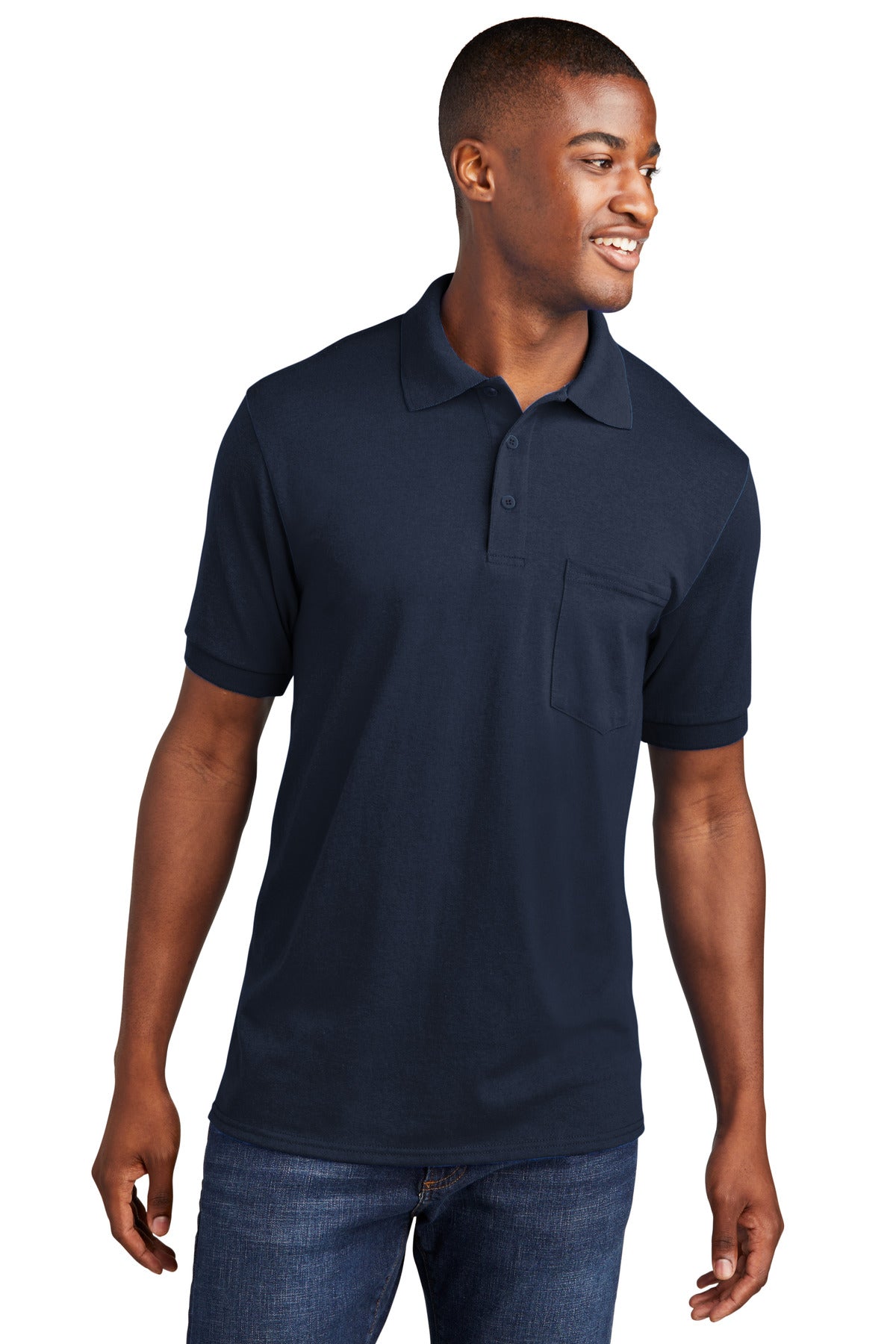 Port & Company Core Blend Jersey Knit Pocket Polo. KP55P Deep Navy