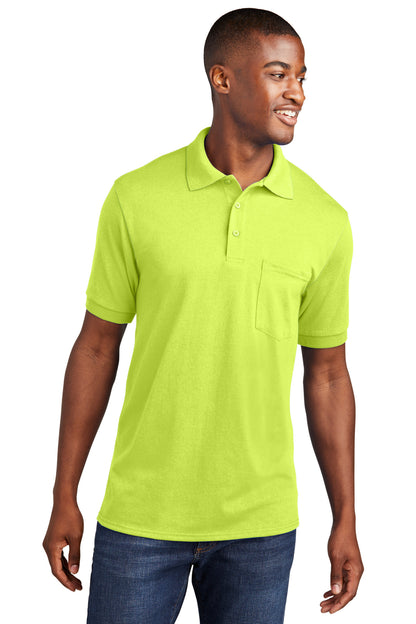 Port & Company Core Blend Jersey Knit Pocket Polo. KP55P Safety Green