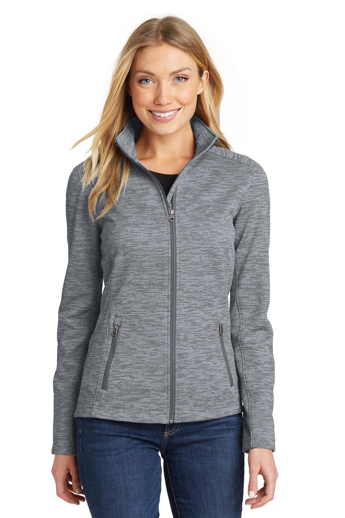 Port Authority Women's Digi Stripe Fleece Jacket. L231 Grey