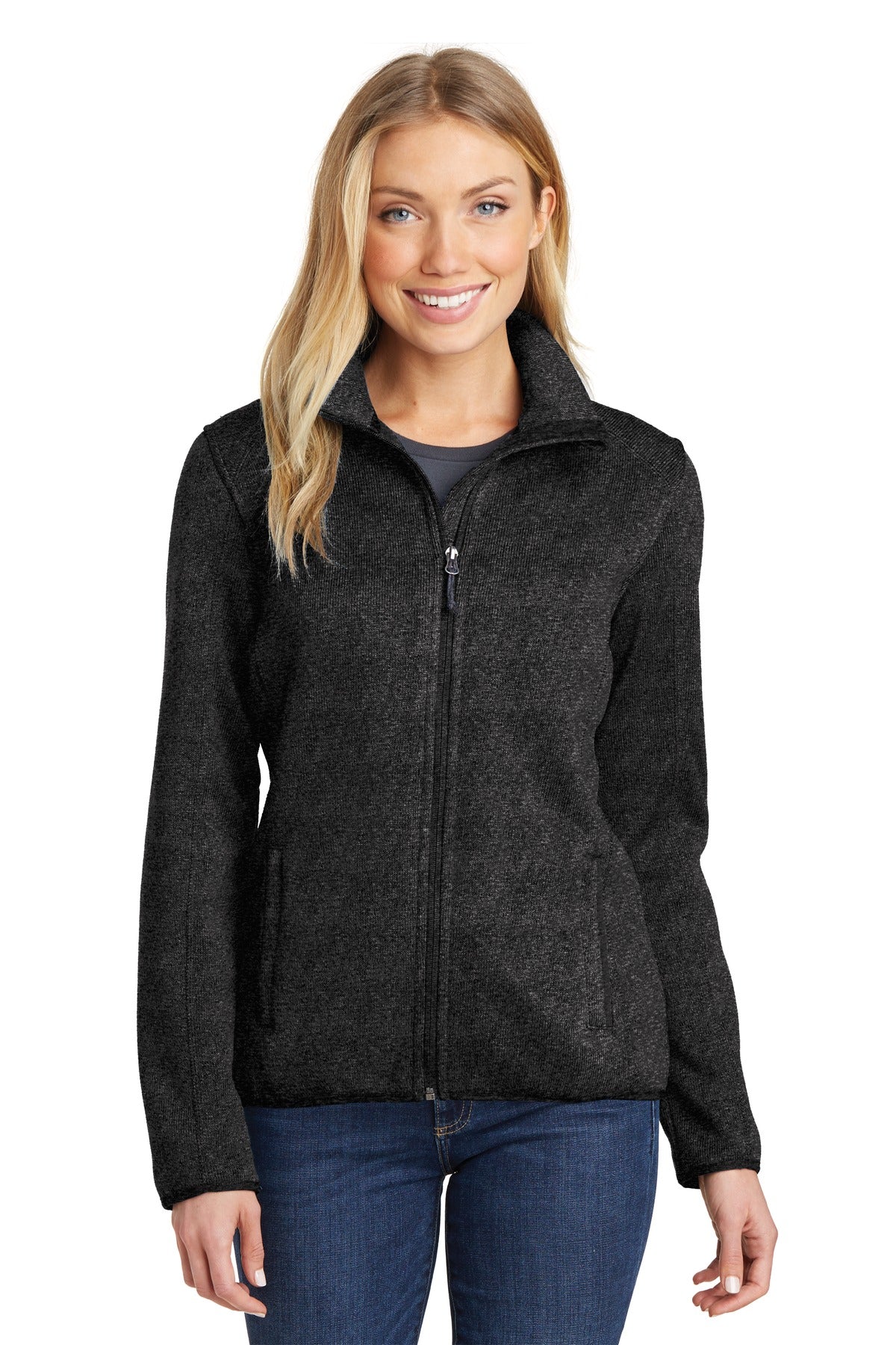 Port Authority Women's Sweater Fleece Jacket. L232 Black Heather