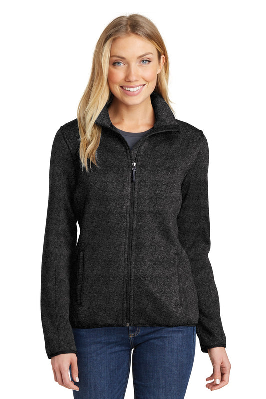 Port Authority Women's Sweater Fleece Jacket. L232 Black Heather