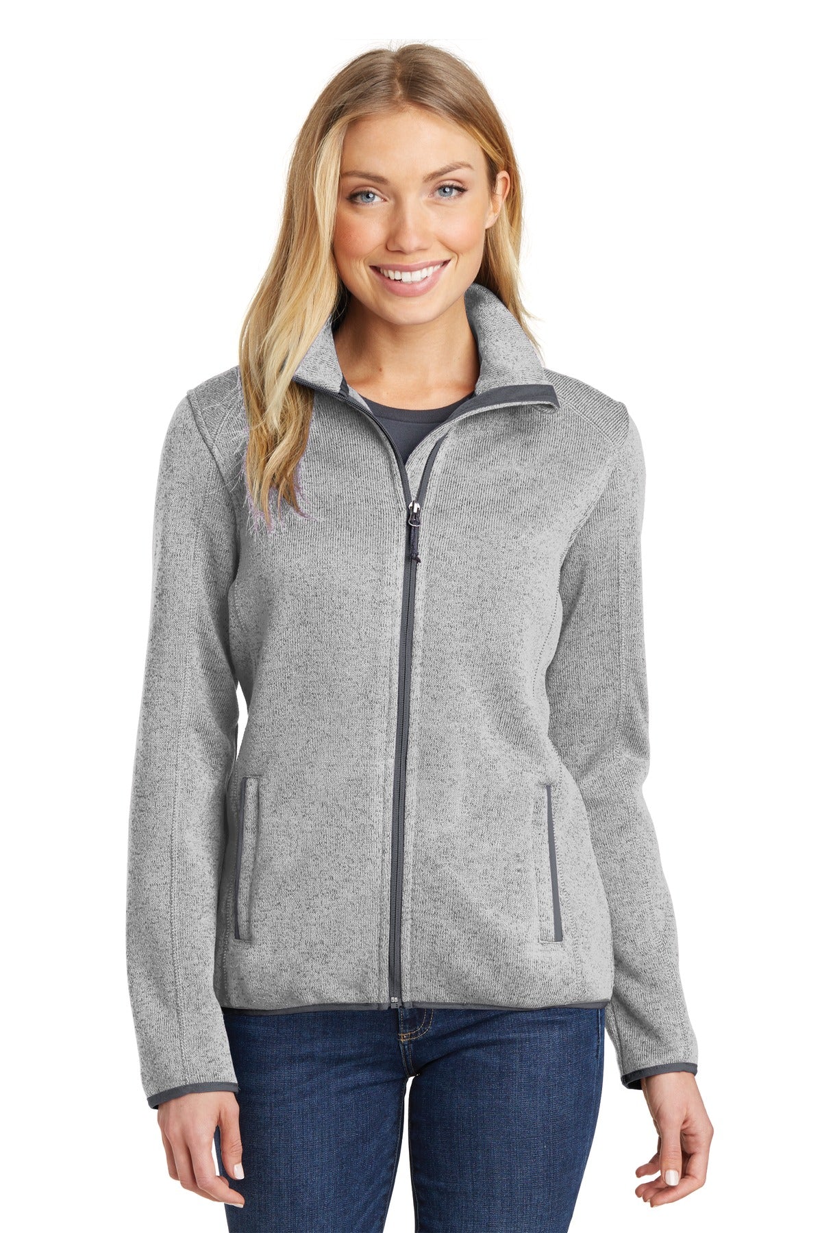 Port Authority Women's Sweater Fleece Jacket. L232 Grey Heather
