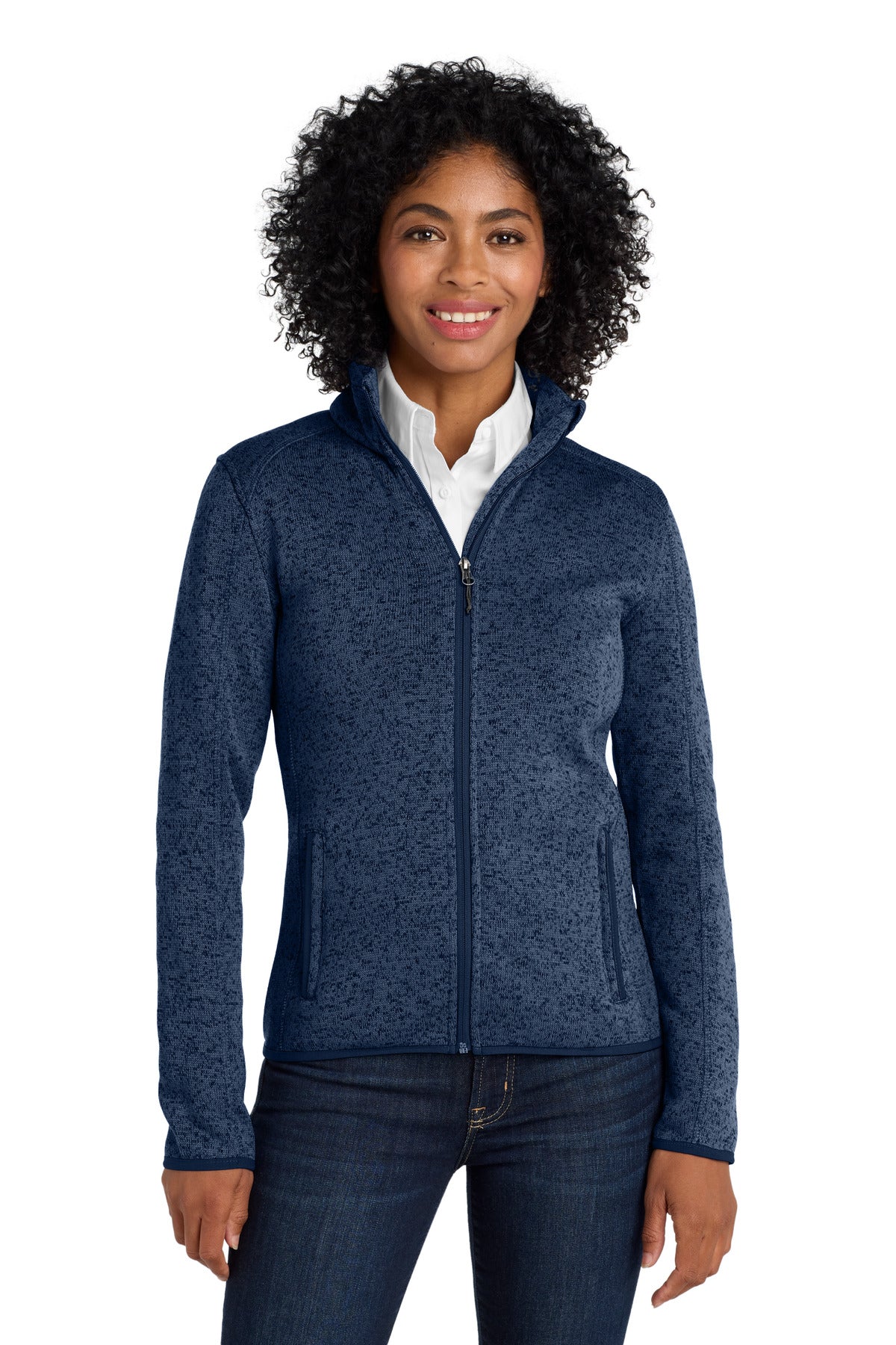 Port Authority Women's Sweater Fleece Jacket. L232 River Blue Navy Heather