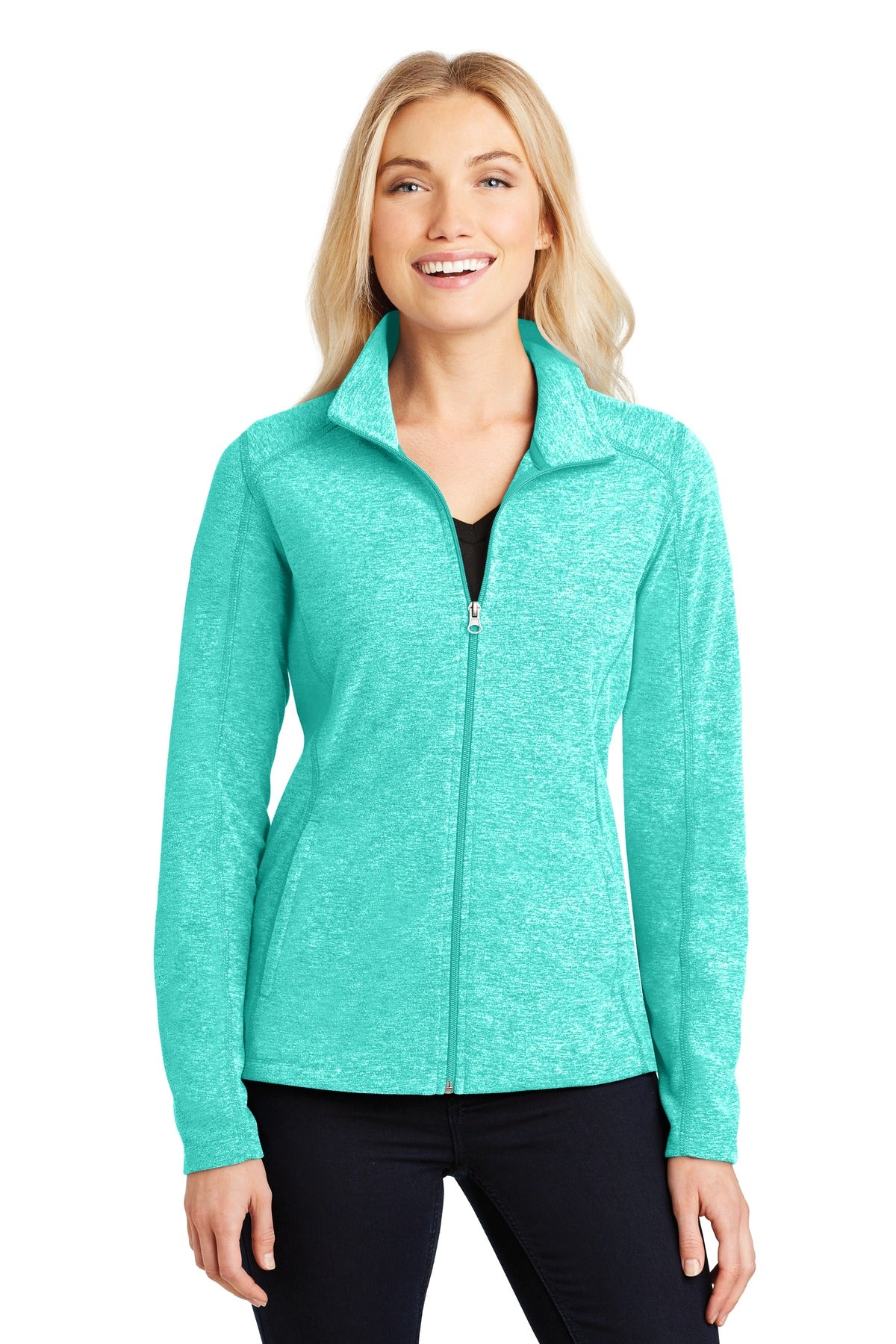 Port Authority Women's Heather Microfleece Full-Zip Jacket. L235 Aqua Green Heather