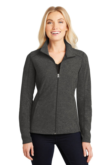 Port Authority Women's Heather Microfleece Full-Zip Jacket. L235 Black Charcoal Heather