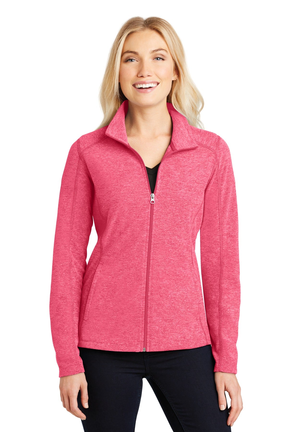 Port Authority Women's Heather Microfleece Full-Zip Jacket. L235 Pink Raspberry Heather