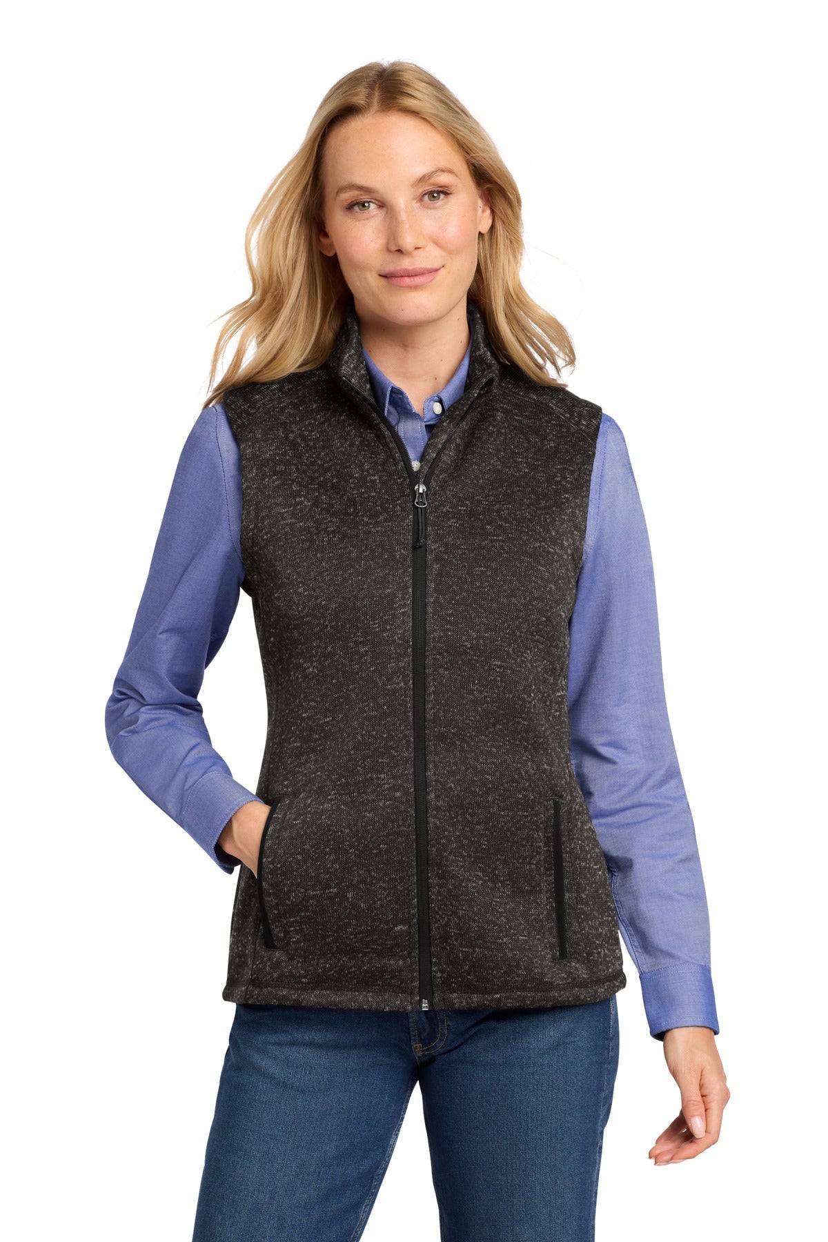 Cleveland Clinic Port Authority Women's Sweater Fleece Vest L236 Black Heather