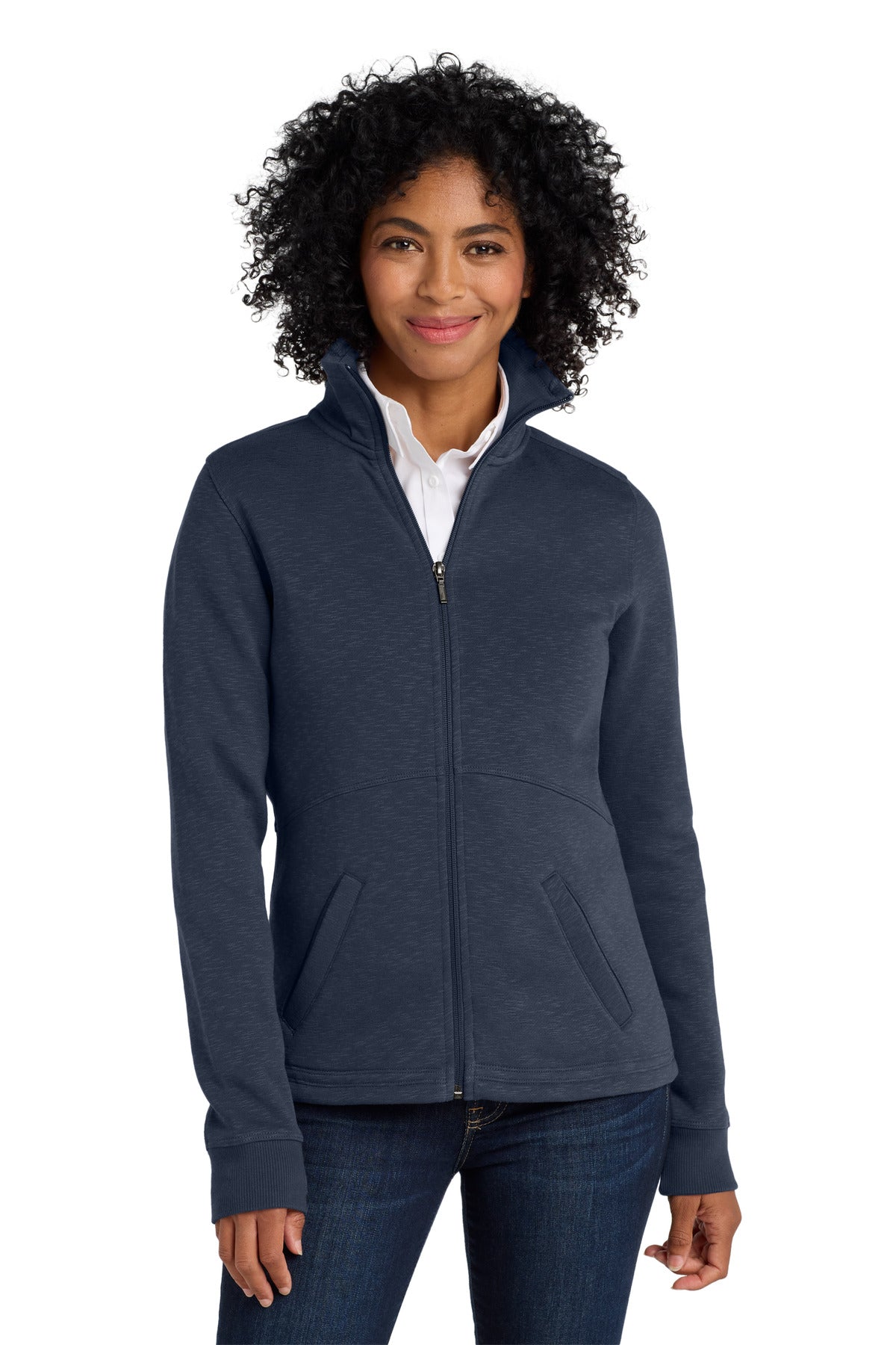 Port Authority Women's Slub Fleece Full-Zip Jacket. L293 Navy