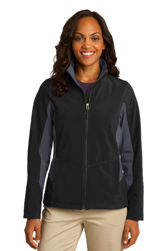 Port Authority Women's Core Colorblock Soft Shell Jacket. L318 Black/ Battleship Grey