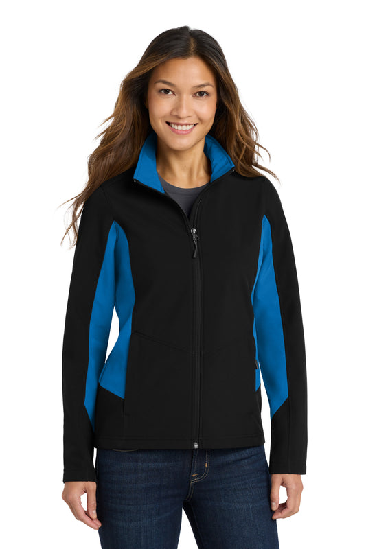Port Authority Women's Core Colorblock Soft Shell Jacket. L318 Black/ Imperial Blue