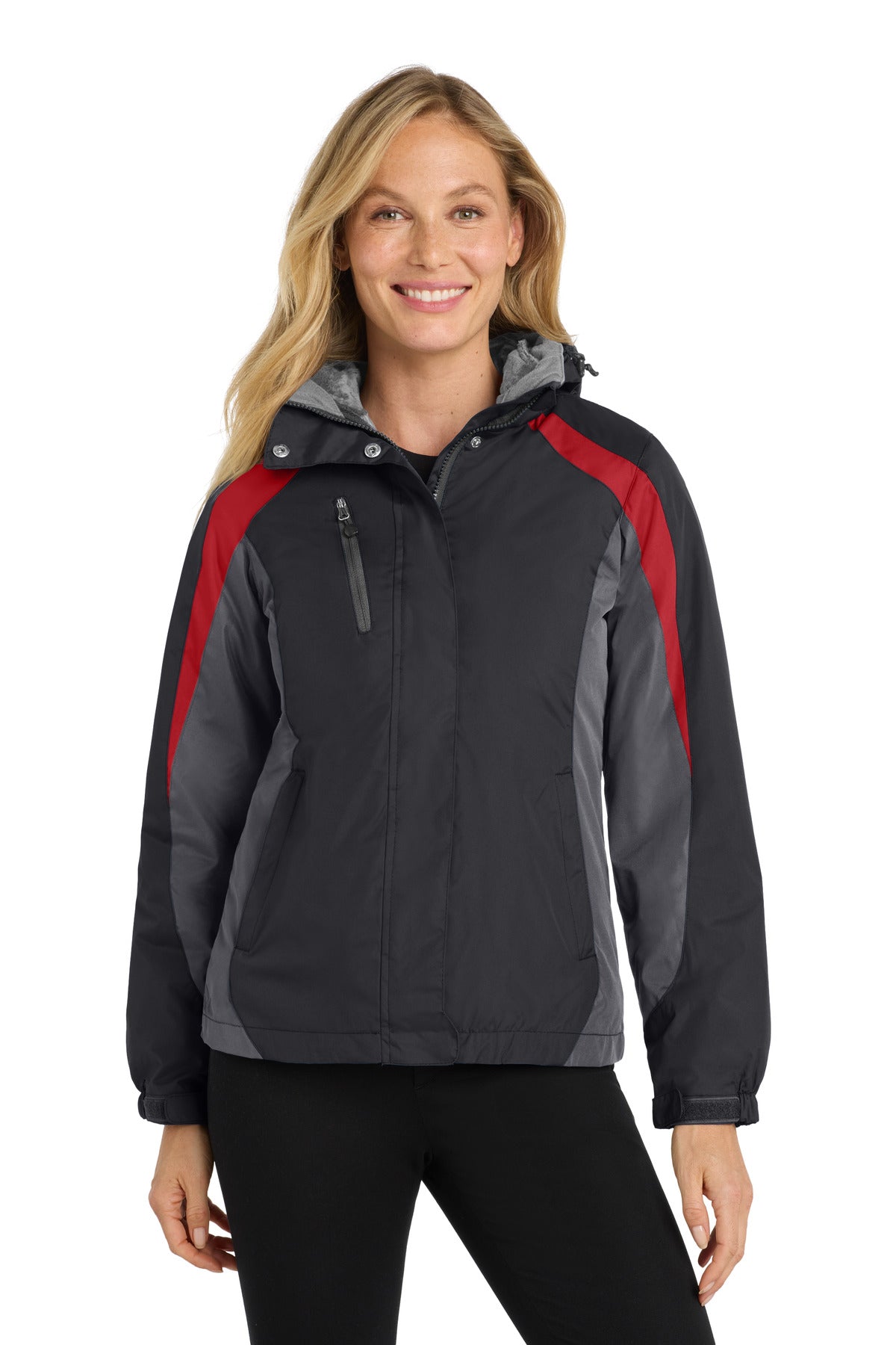 Port Authority Women's Colorblock 3-in-1 Jacket L321 Black/ Magnet/ Signal Red