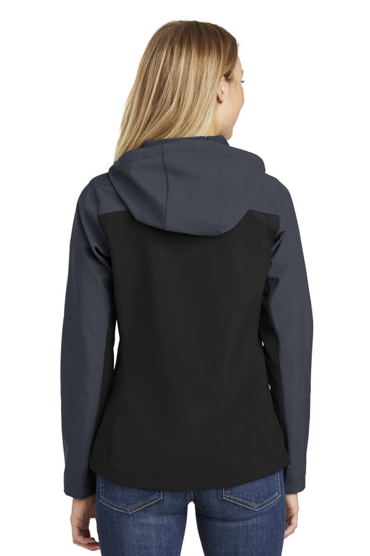 Port Authority Women's Hooded Core Soft Shell Jacket. L335 Black/ Battleship Grey