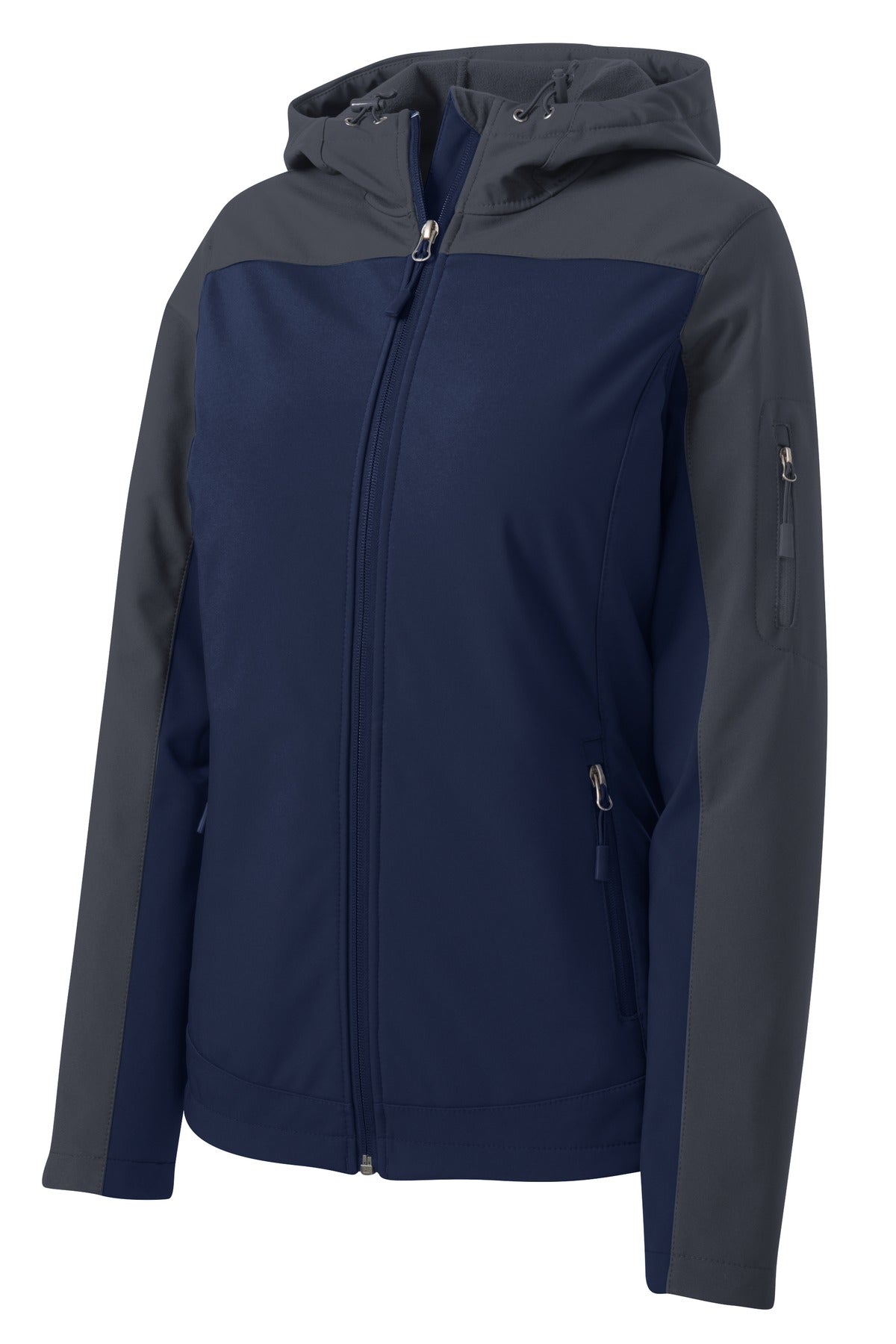Port Authority Women's Hooded Core Soft Shell Jacket. L335 Dress Blue Navy/ Battleship Grey