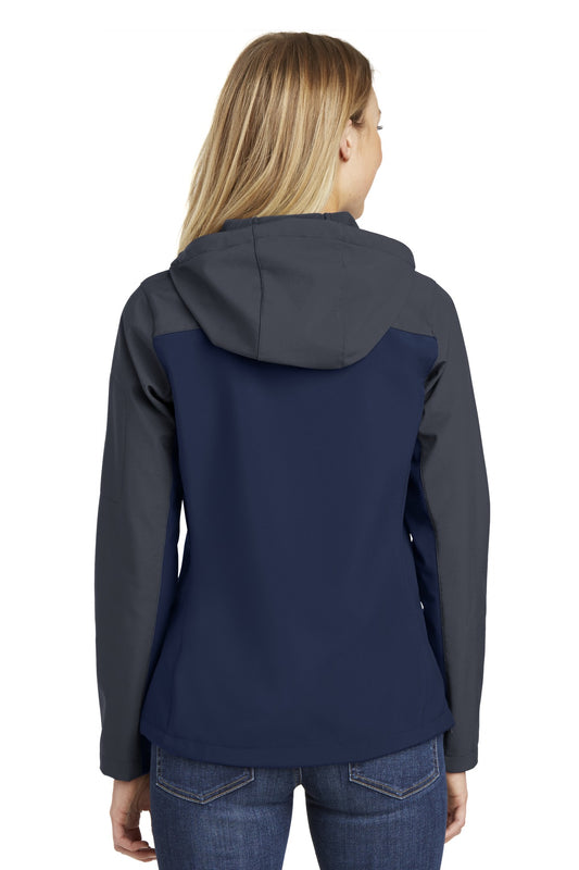 Port Authority Women's Hooded Core Soft Shell Jacket. L335 Dress Blue Navy/ Battleship Grey