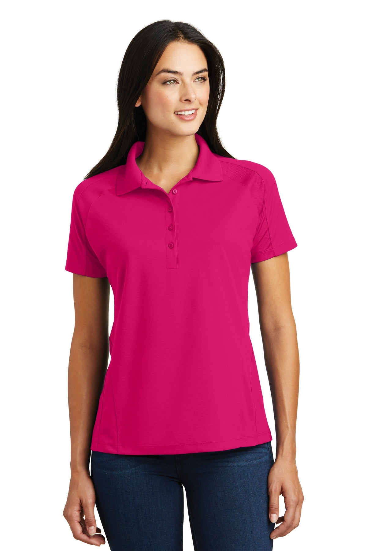 Sport-Tek Women's Dri-Mesh Pro Polo. L474 Pink Raspberry