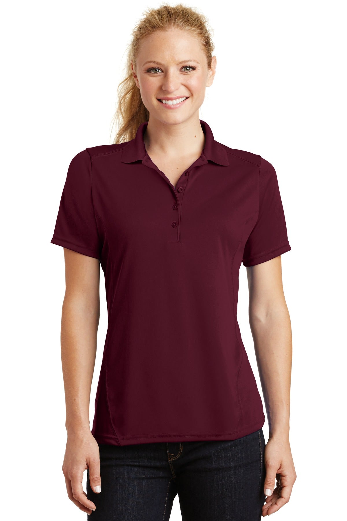 Sport-Tek Women's Dry Zone Raglan Accent Polo. L475 Maroon