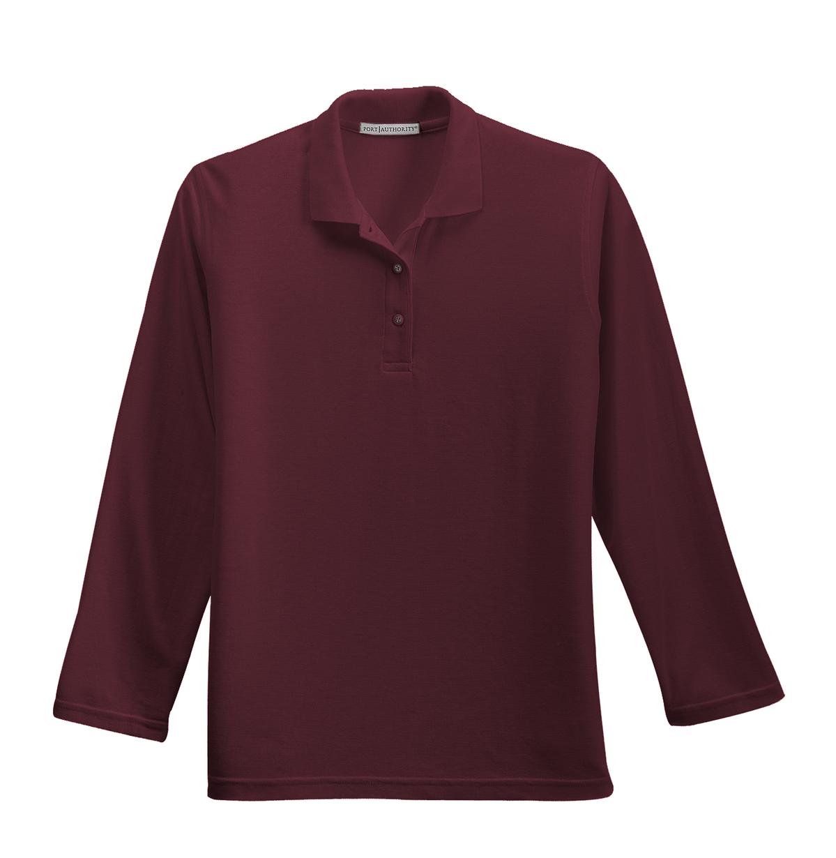 Port Authority Women's Silk Touch Long Sleeve Polo.  L500LS Burgundy