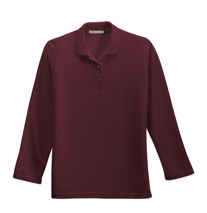Port Authority Women's Silk Touch Long Sleeve Polo.  L500LS Burgundy