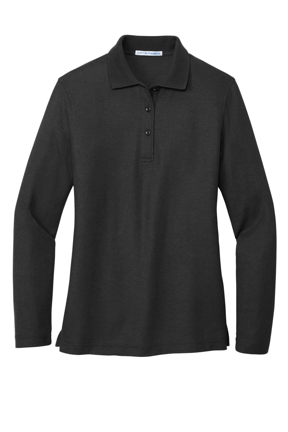Port Authority Women's Silk Touch Long Sleeve Polo.  L500LS Black