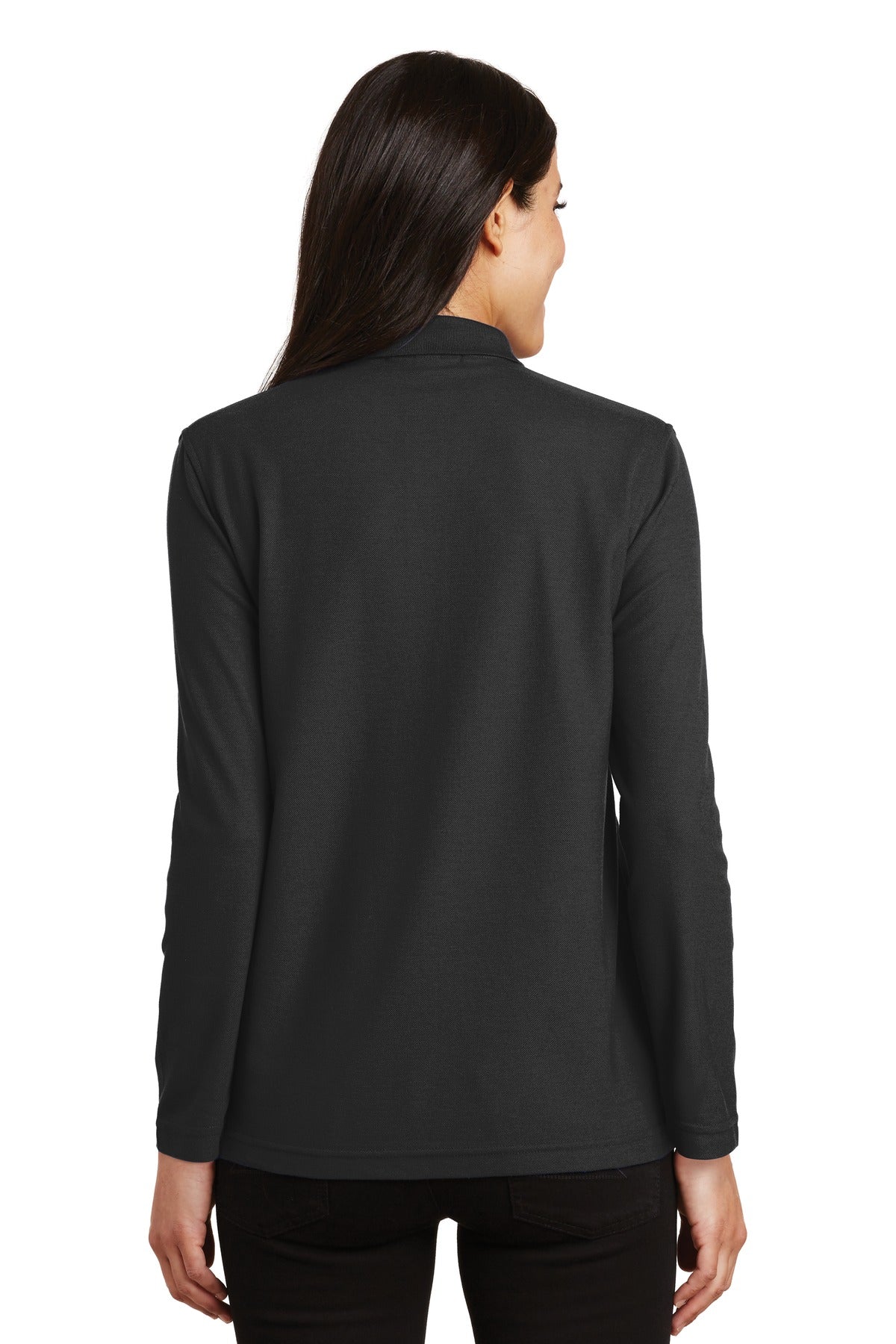 Port Authority Women's Silk Touch Long Sleeve Polo.  L500LS Black