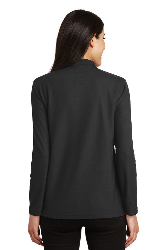 Port Authority Women's Silk Touch Long Sleeve Polo.  L500LS Black