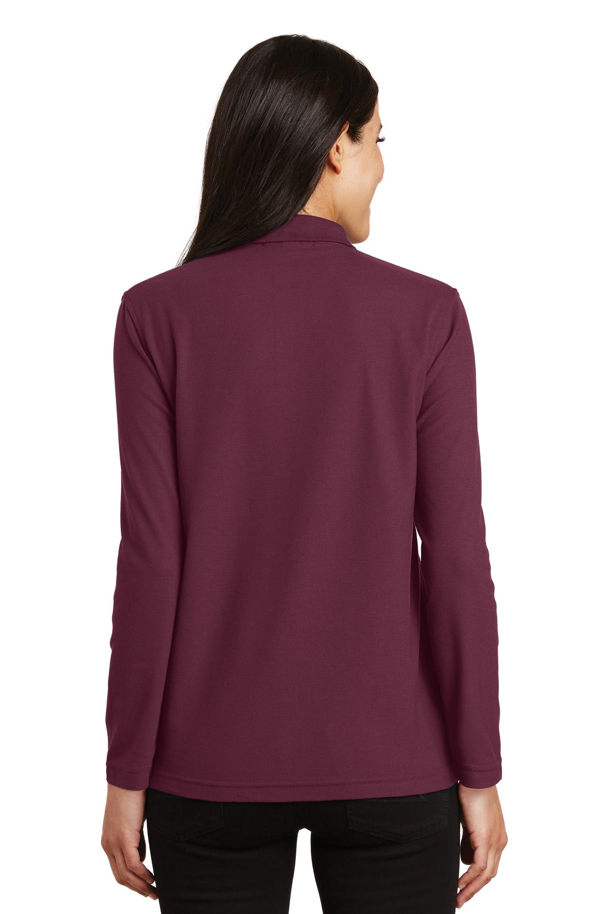Port Authority Women's Silk Touch Long Sleeve Polo.  L500LS Burgundy