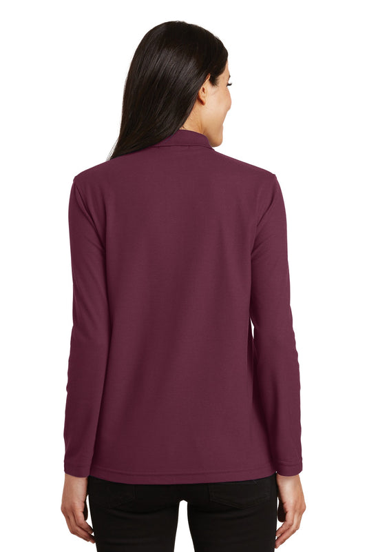 Port Authority Women's Silk Touch Long Sleeve Polo.  L500LS Burgundy