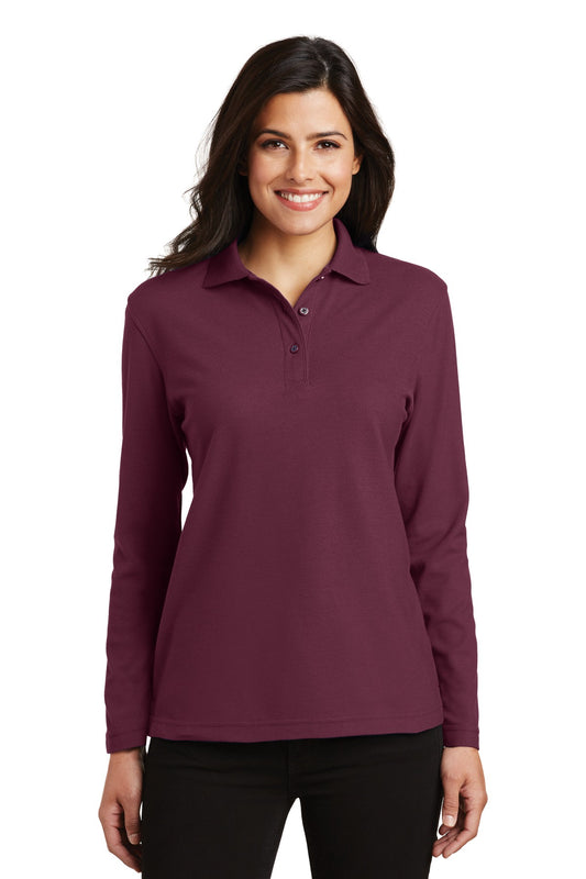 Port Authority Women's Silk Touch Long Sleeve Polo.  L500LS Burgundy
