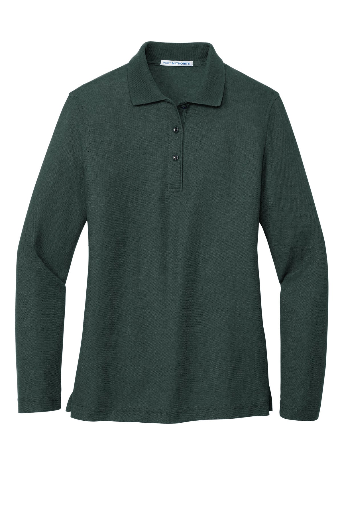 Port Authority Women's Silk Touch Long Sleeve Polo.  L500LS Dark Green
