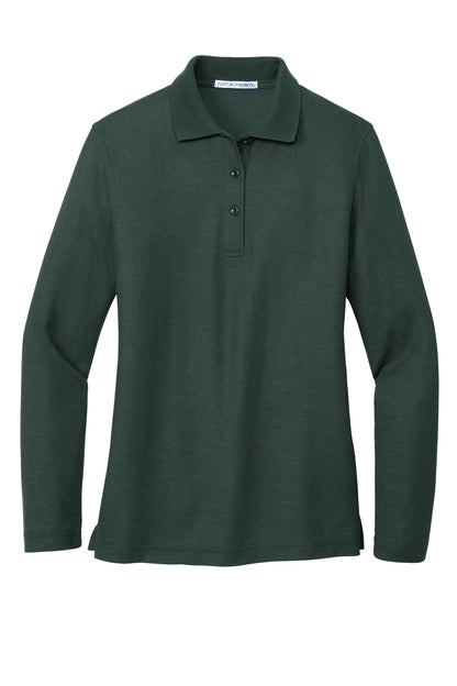 Port Authority Women's Silk Touch Long Sleeve Polo.  L500LS Dark Green
