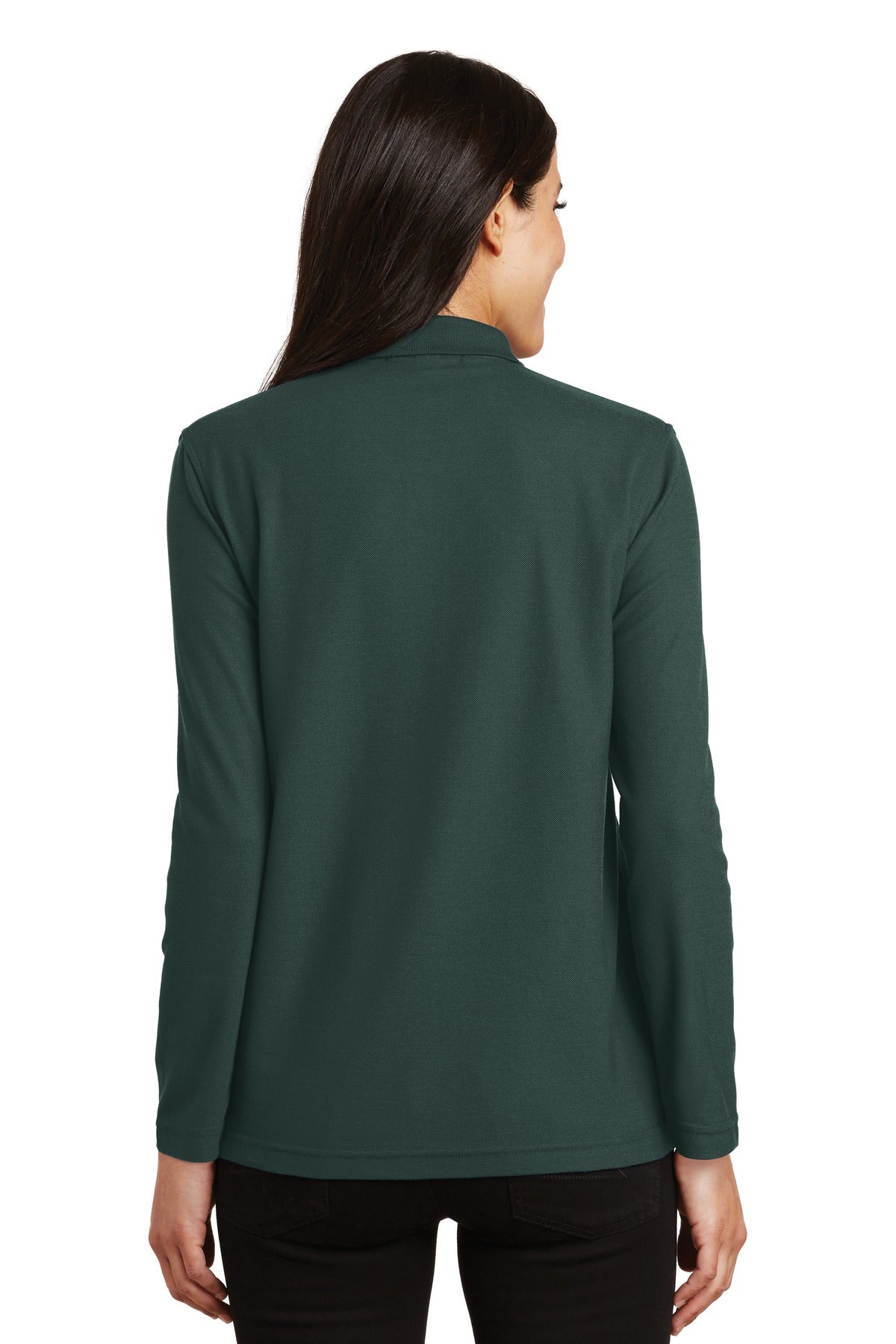 Port Authority Women's Silk Touch Long Sleeve Polo.  L500LS Dark Green