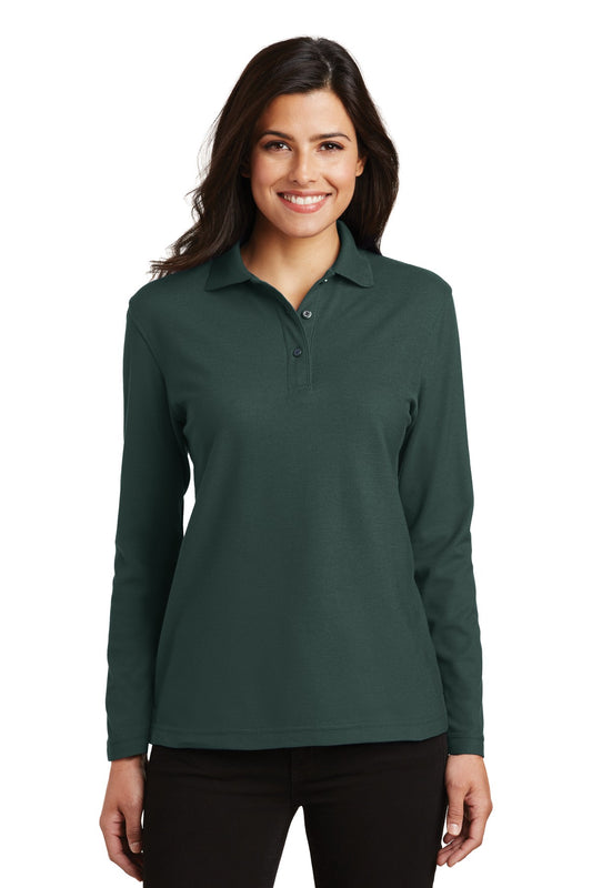 Port Authority Women's Silk Touch Long Sleeve Polo.  L500LS Dark Green