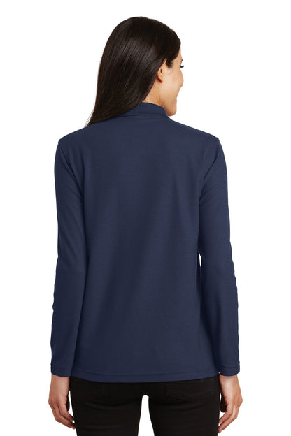 Port Authority Women's Silk Touch Long Sleeve Polo.  L500LS Navy