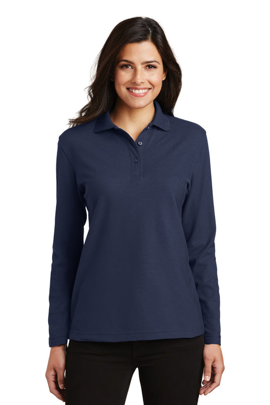 Port Authority Women's Silk Touch Long Sleeve Polo.  L500LS Navy