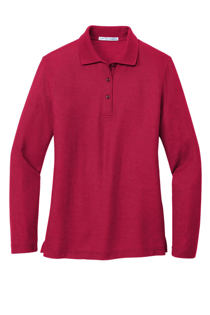 Port Authority Women's Silk Touch Long Sleeve Polo.  L500LS Red