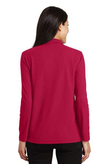 Port Authority Women's Silk Touch Long Sleeve Polo.  L500LS Red