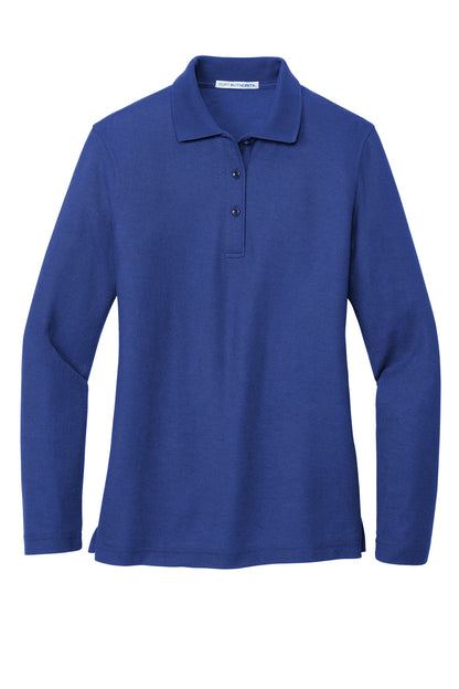 Port Authority Women's Silk Touch Long Sleeve Polo.  L500LS Royal