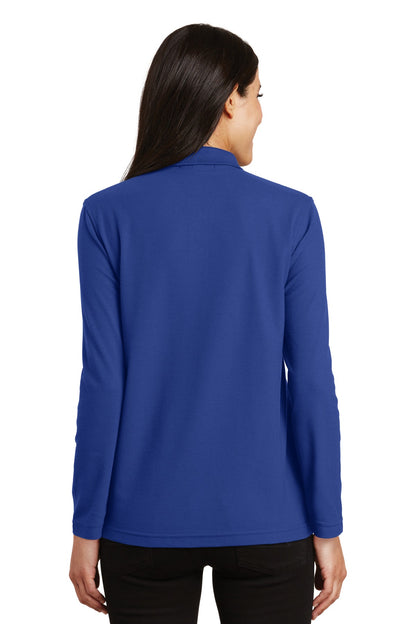 Port Authority Women's Silk Touch Long Sleeve Polo.  L500LS Royal