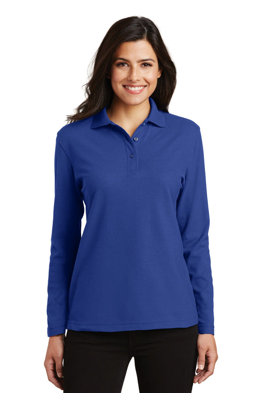 Port Authority Women's Silk Touch Long Sleeve Polo.  L500LS Royal